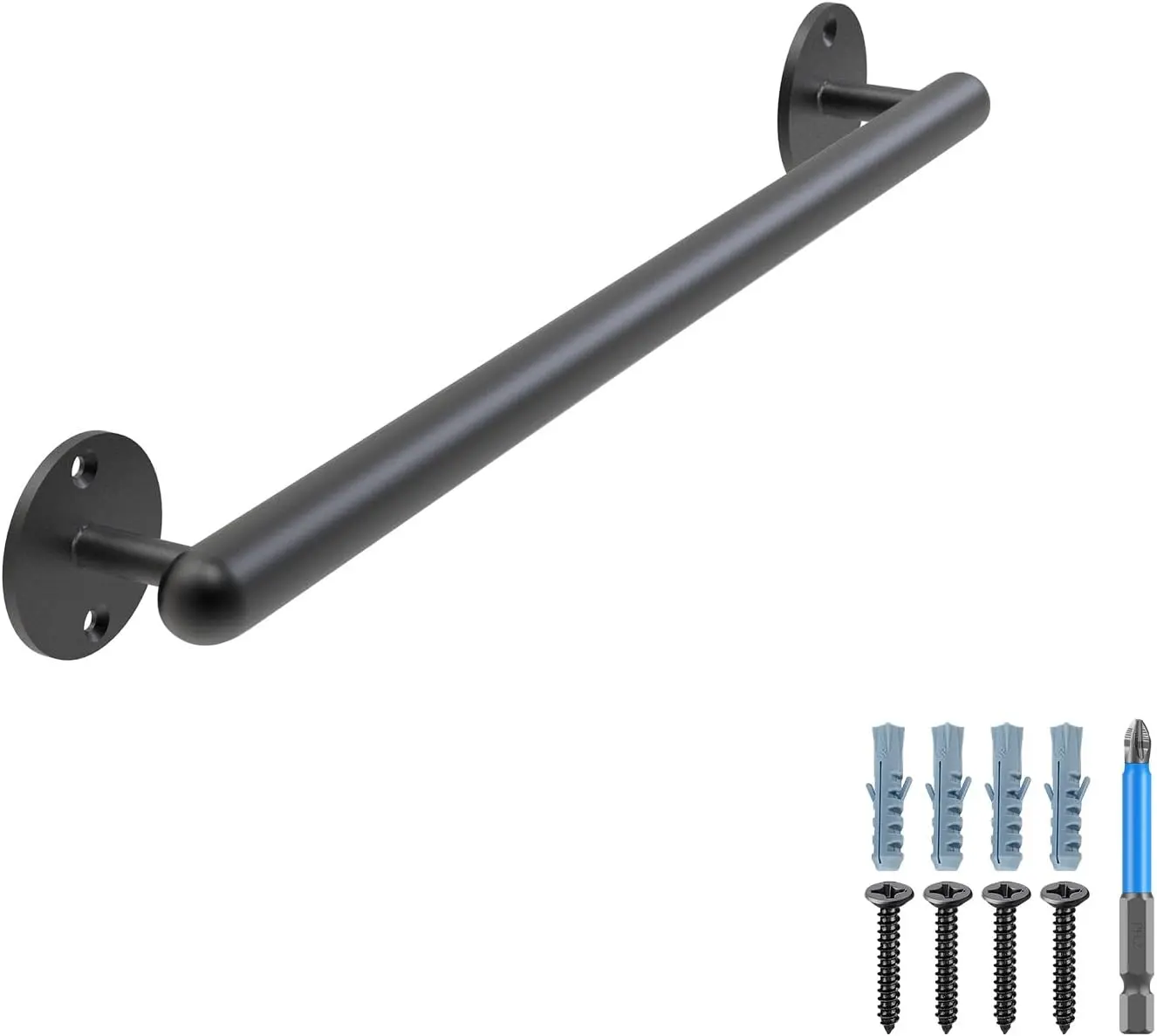 19" Length Round Edge Wall Handrail, 1.3" Round Non-Slip Safety Grab Handle for Elderly Users, Indoor & Outdoor Use, Includes Handles for Staircase Steps (Home Improvement Bathroom Safety Bar)