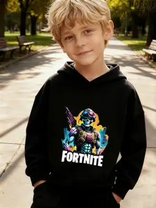 Fortnite Kids Hoodie, Skull Soldier Theme Fashion Print, Comfortable Soft Fabric, Perfect Christmas Gift, Casual Fitted Style