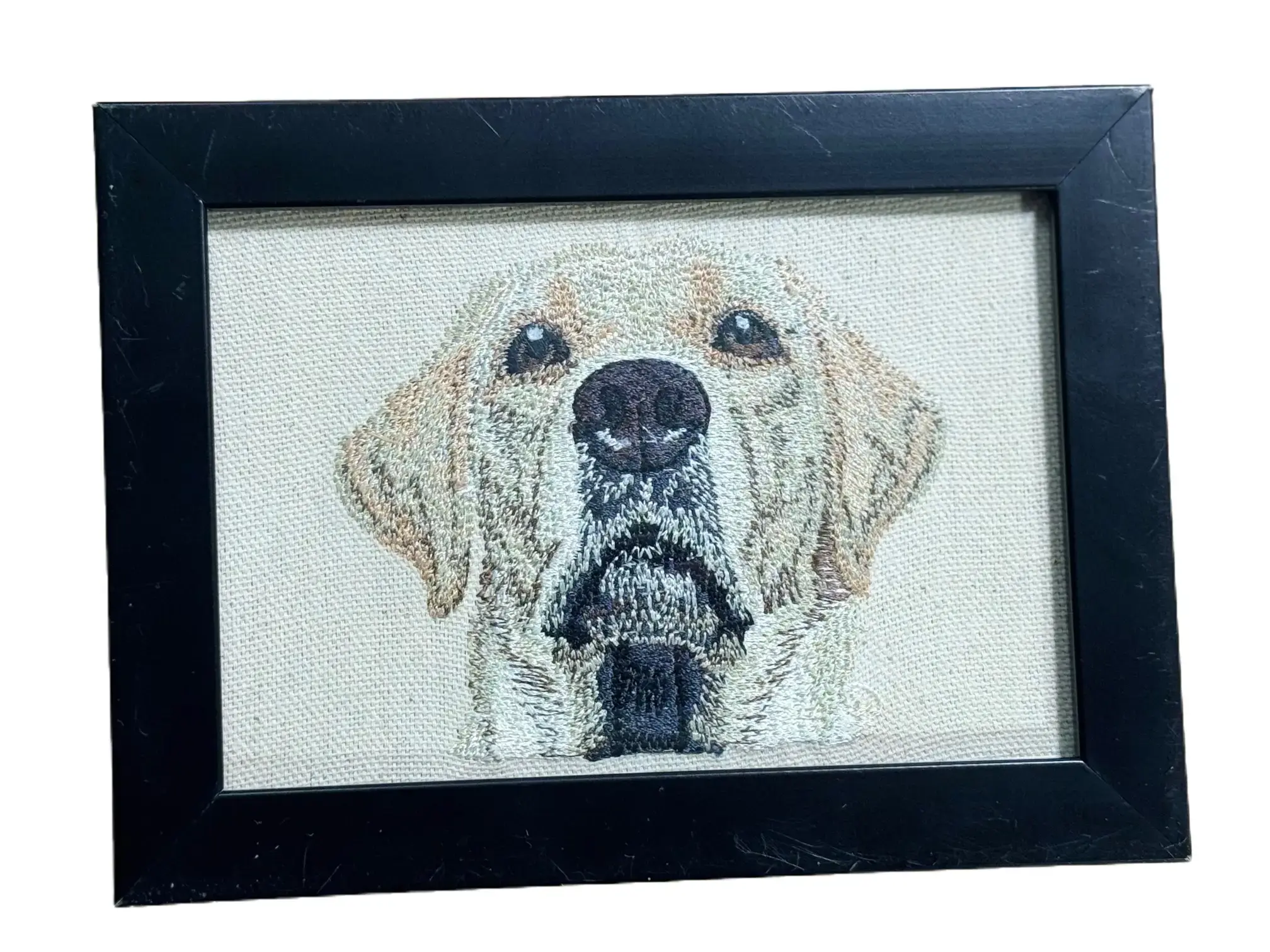 Artistic Yellow Labrador Retriever Machine-Embroidered Framed Plaque, Unique Canine Charm Tabletop Home-Office Decor, Other Dog Breeds & Designs Available
