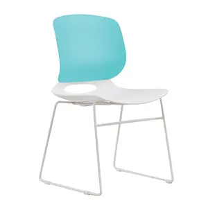 Ergonomic Stacking Chairs – Set of 4, White & Blue