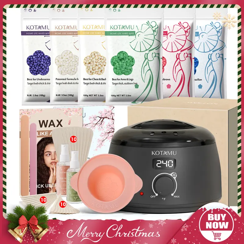 KOTAMU Hair Removal Tool Multi-Pack - Professional Warmer with Silicone Pot, 98% Efficiency, Deep Root Cleansing, Sensitive & All Skin Types Hard Wax for Women, Home Salon Body Hair Removal Waxing Use