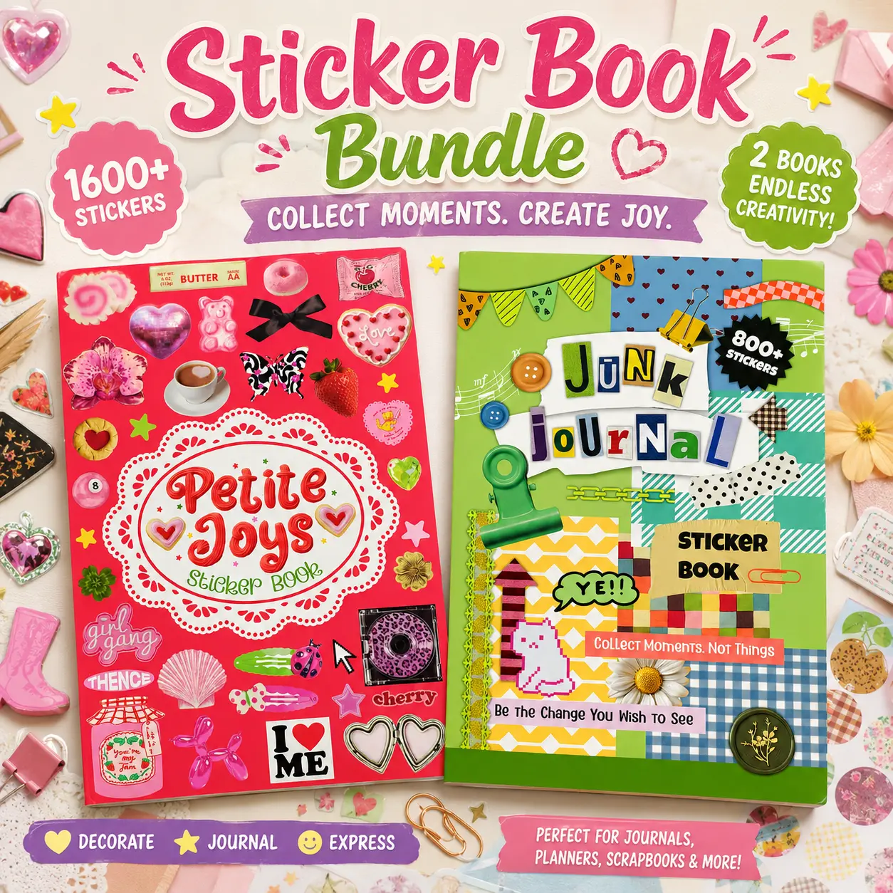 2 Style Sweetheart & Fundamentals Sticker Books, American Style & Aesthetics Illustration Stickers for Journals, Planners, DIY Scrapbook Supplies Party Gifts