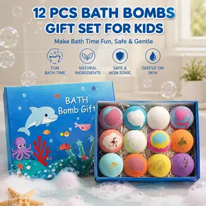 Kids Bath Bomb Set with Hidden Surprise Toys | 12 Colorful Bubble Bath Balls for Toddlers & Children | Moisturizing, Skin-Friendly & Fun Bath Time Gift Set inside
