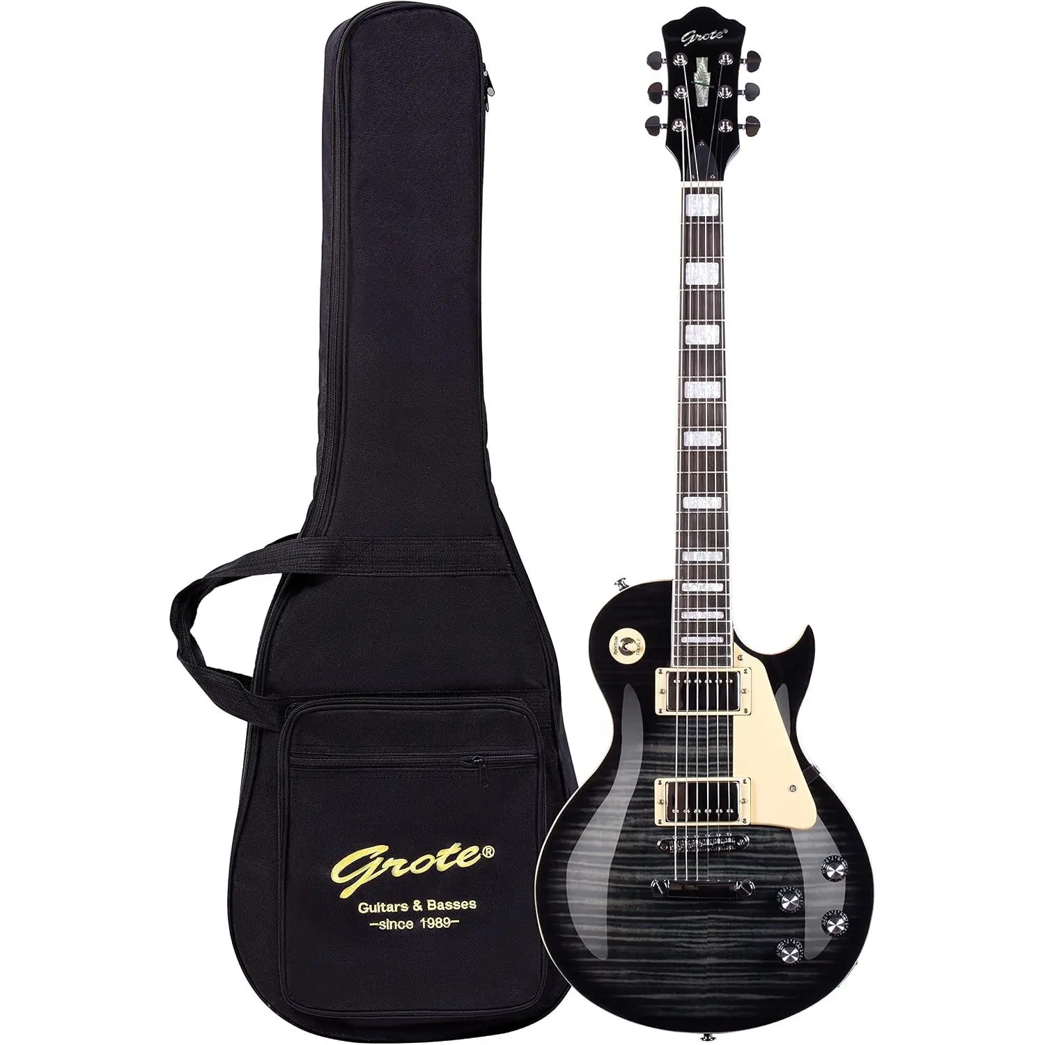 Grote Electric Guitar Solid Body LPYS-006 Maple Neck, Stainless Steel Frets, Ideal for All Levels, with Gigbag(Black)