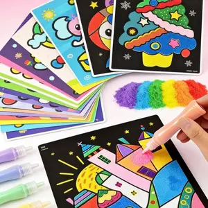 DIY Creative Sand Painting Kit, Includes 16 Colors of Sand, 16 Drawing Boards, Sandbox and Brush, Vehicle Dinosaur Animal Theme, Ideal Gift, Gift for Kids