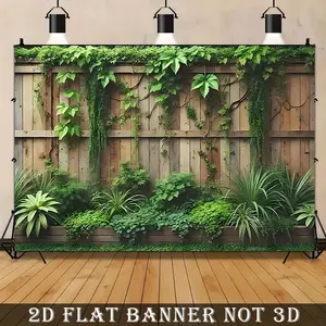 2D Flat, 2D Flat Banner, Party Decorations Banners, 1pc, Vibrant Nature Landscape Background, Lush Plants Wrapped Around a Wooden Fence, Multiple Sizes of Material, Suitable for Family Gatherings, Weddings, Christmas, Thanksgiving, Fall, Decorative Banner