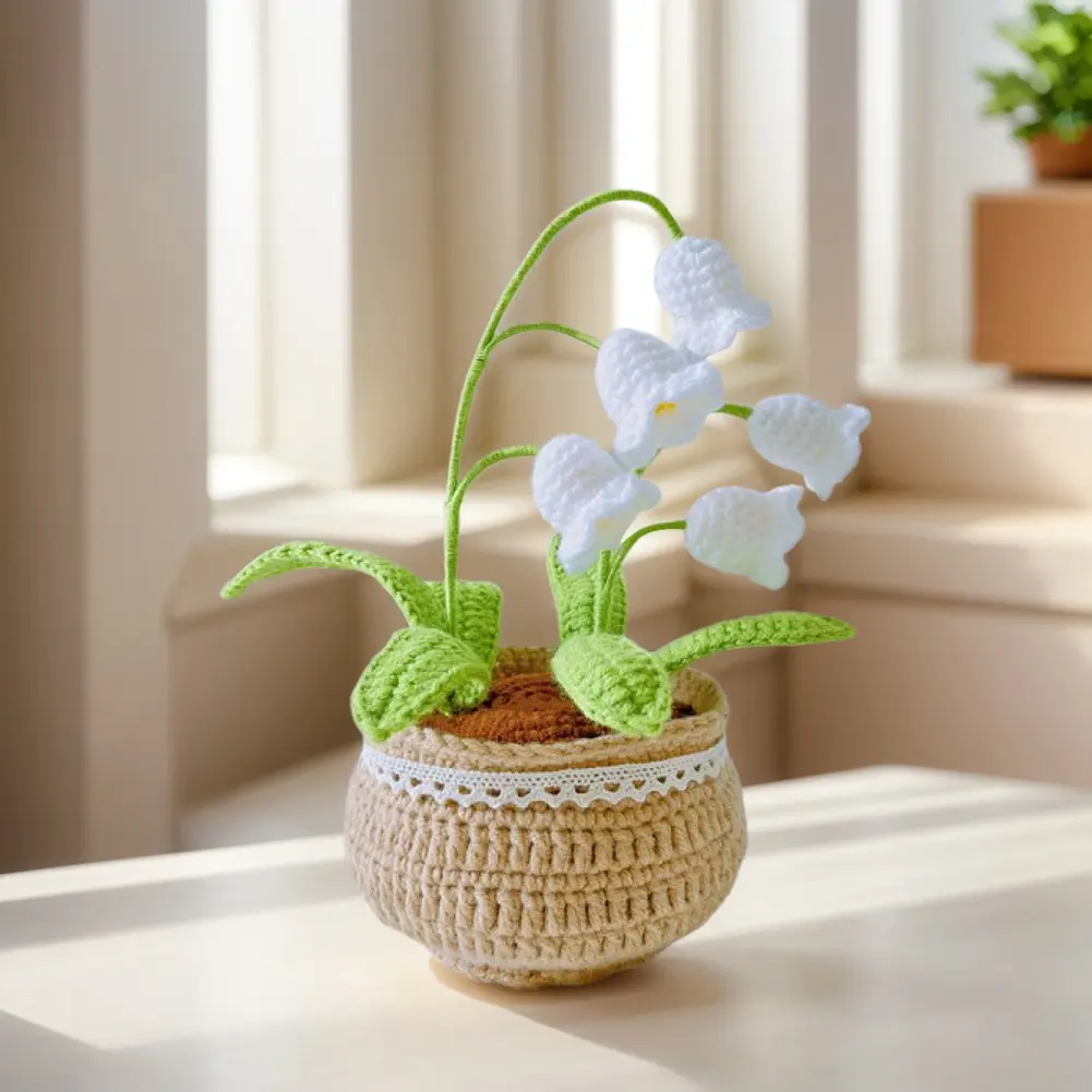 DIY Lily of Valley Flower Potted Crochet Kit - Yarn, Crochet Thread, Easy Tutorial, Hand-Knitted Plant Craft DIY Kit for Home Decor & Home Supplies, Diy Kits