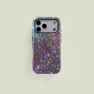 Rainbow laser shining star pattern anti-drop phone case, supports wireless charging, suitable for iPhone 17/16/15/14/13/12/11 Pro Max/Plus/Pro, simple and stylish phone case