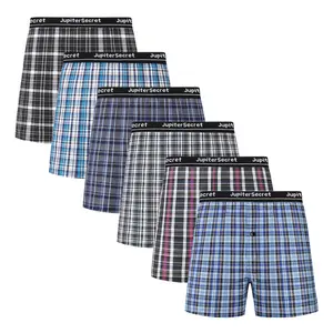 【JupiterSecret】6pcs Men's  Underwear Woven Boxer Shorts - Elastic Waistband, Breathable Fabric, Soft Touch, Random Color