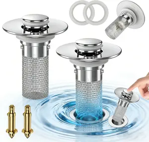 Sink drain filter,Anti-Odor Bathroom Sink Drain with Bouncing Core | Brass Pop-Up Stopper Fits Most Sinks & Tubs