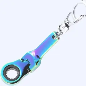 10mm Ratchet Wrench Mini Shaped Metal Racing Keychain Mini Flex Head  Spanner Key Chain Ring Keyring Adjustable Wrench Tools Specific 72-Tooth Mechanic Gift (Neo Chrome Plating)