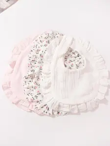 Cute Ruffle Trim Newborn Baby Bib, 3 Counts/set Soft Comfortable Breathable Baby Bib, Baby Accessories for Boys & Girls