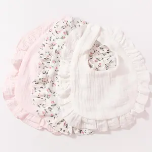 Cute Ruffle Trim Baby Bib, 3 Counts/set Soft Comfortable Breathable Baby Bib, Baby Accessories for Boys & Girls