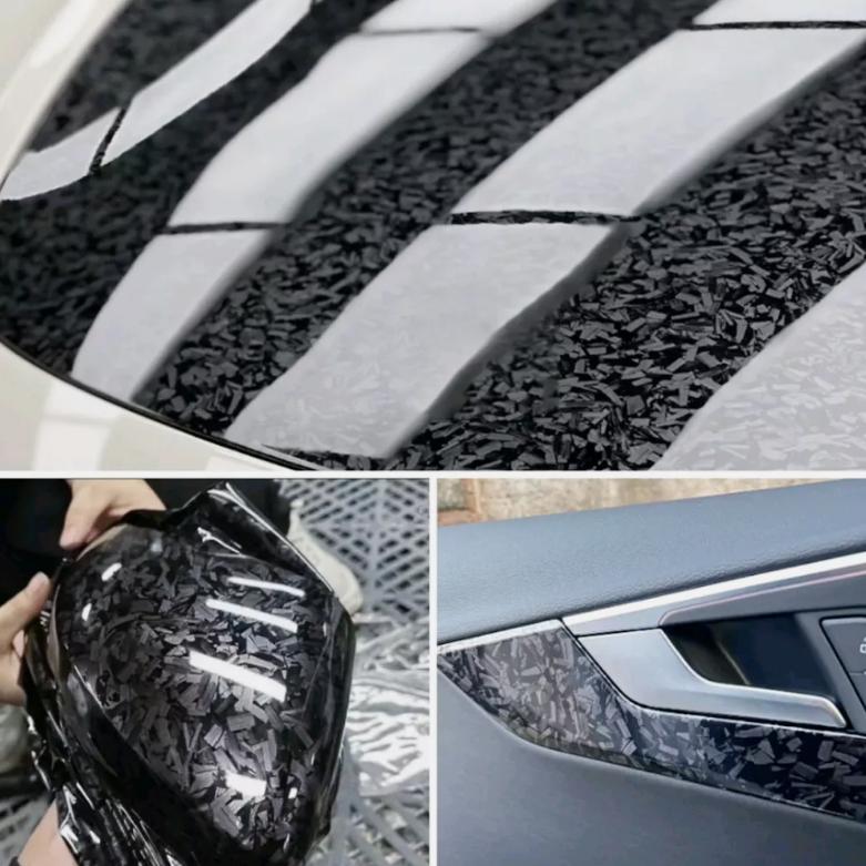 Forged Gloss Carbon Fiber Black Vinyl Wrap Roll Air Release Sticker Sheet Film DIY Decal Car Auto Vehicle Morotcycle Self Adhesive