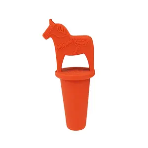 Wine Stopper: Red "Vinkork" Wine Cork Bottle Stopper Silicone Stopper with Swedish Dala Horse on Top Made in Sweden