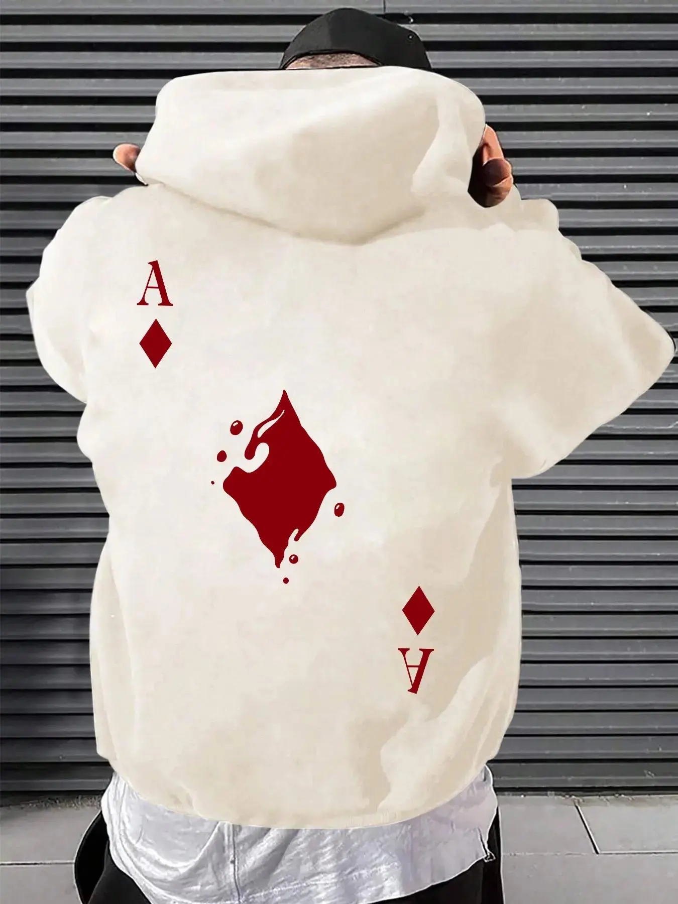 Men's Regular Fit Spade Print Drop Shoulder Hoodie, Casual Fitted Hoodie, Fashion Casual Drawstring Pocket Hooded Sweatshirt for Daily Holiday Outdoor Wear, Men Clothes for Fall & Winter, Casual Streetwear, Drawstring Hoodie Top