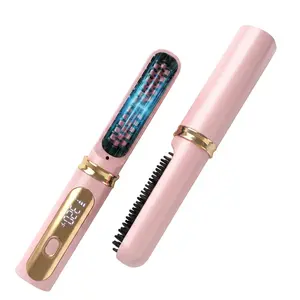 2-in-1 Travel Cordless Hair Straightening Comb – Fast Heating Ionic Brush for Frizz-Free Hair – Rechargeable Heated Comb for Women Adjustable Hair Straightener
