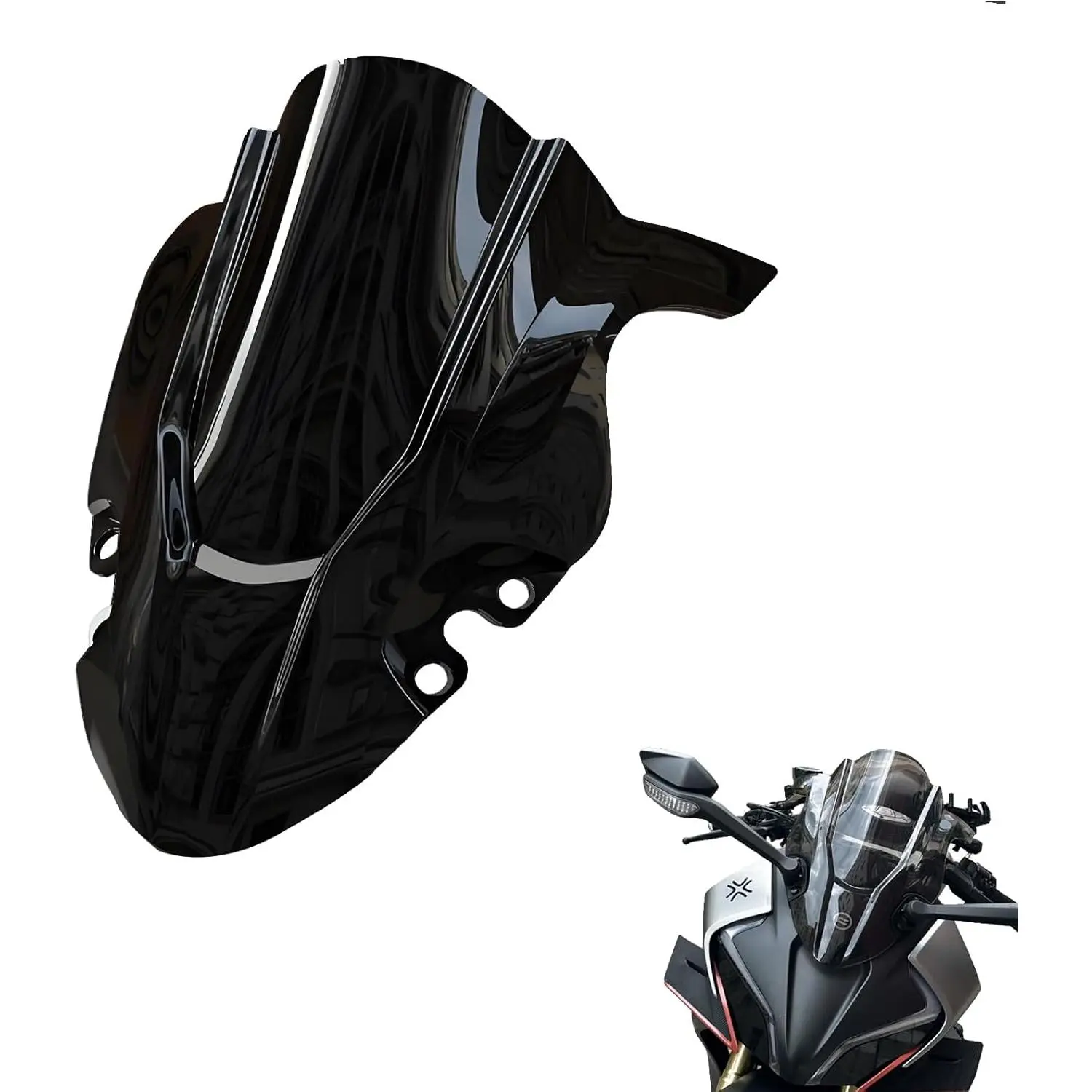 Motorcycle Windshield Visor, 16.7'' Wave Windscreen, Wind Splitter Compatible with CFMOTO 450SS 450SR Wind Deflectors Protection,Double Bubble Wind Screen (Black)