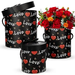 Valentine  Box for Women Men with  Set of 3 Round Nesting  Boxes Cylinder for Presents 3 Assorted Size  Arrangements Boxes for Giving Valentine Gifts Present Wrapping Black