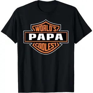 Mens World's Coolest PAPA Best Dad In The World Father's Day T-Shirt 100% Cotton Casual Short Sleeve Round Neck Tee for Daily Wear