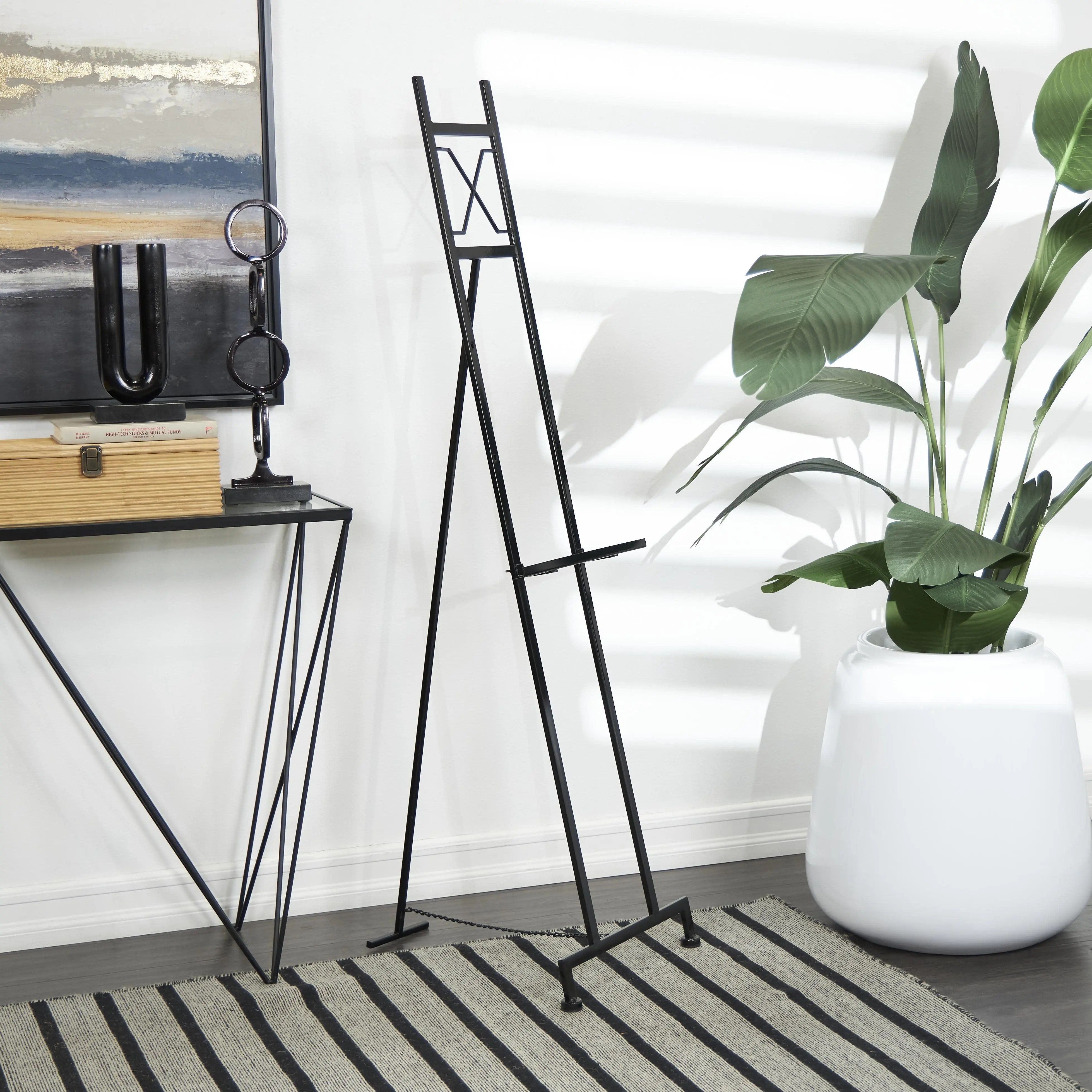 Black Metal  Tall Adjustable Floor 3 Tier Display Easel, 16" x 19" x 57"