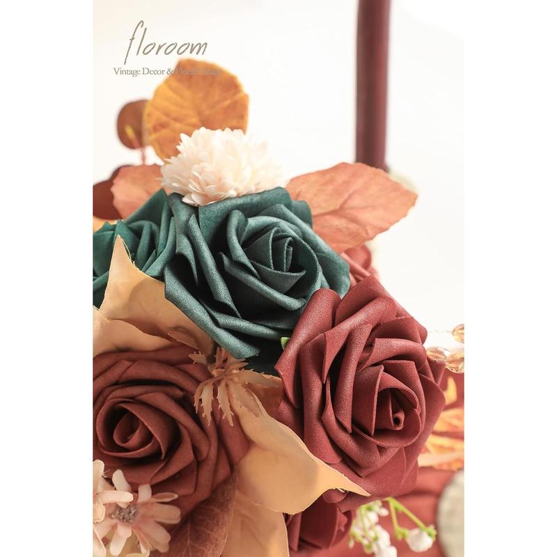 Artificial Flowers 25pcs Real Looking Teal Green Terracotta Ombre Foam Fake with Stems Bouquets Bridal Shower Centerpieces Floral Arrangements Tables Decoration Decorative Fruit crochet flower decor trifold  mirror body mirror table d frame  gift wreath