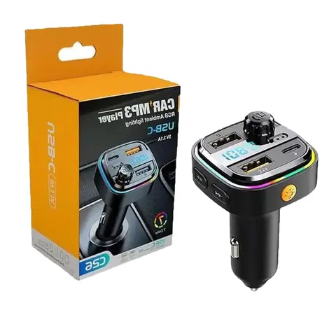 Bluetooth Car FM Transmitter & Connectivity Adapter - 48W (Max) 12V High Power Phone Charger, 2 USB Ports, 1 USB-C Port, Quick Charge, 360° Bass Surround Sound, 3 Music Modes