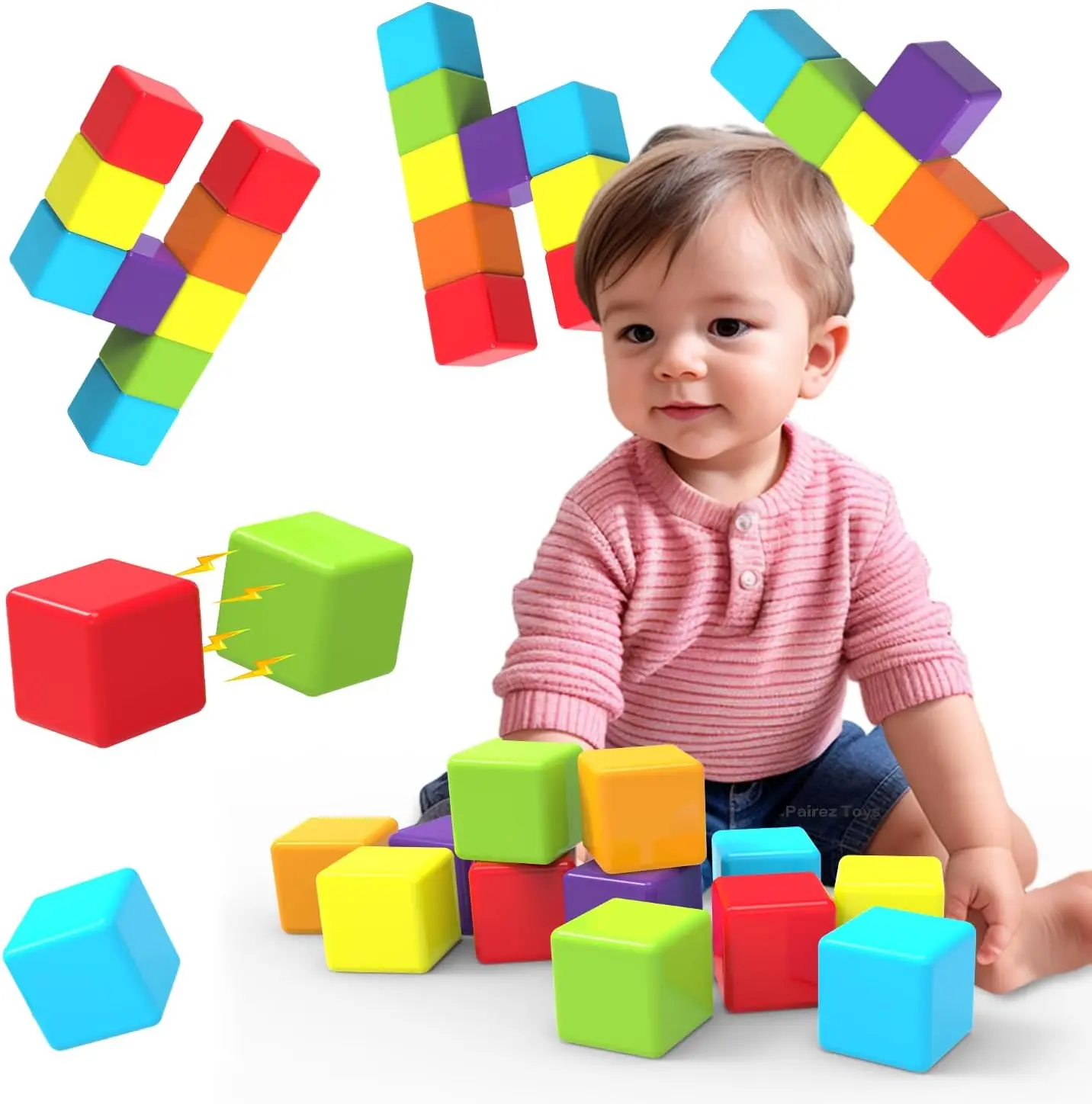 Easter Gift-Large Magnetic Building Blocks – 1.65'' Stacking Cubes for Toddlers, Sensory & Montessori Toys for Kids Ages 1-3 (12PCS)