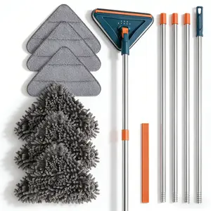 Long Handle Wall Cleaner Adjustable Length WallMop 360° Spinning Head Floor Wall WashingCleaning Tool for Walls Ceiling Fans FloorsBaseboards Dust Kitchen General Purpose, 6Replacement Pads and 1 Silicone Squeegee