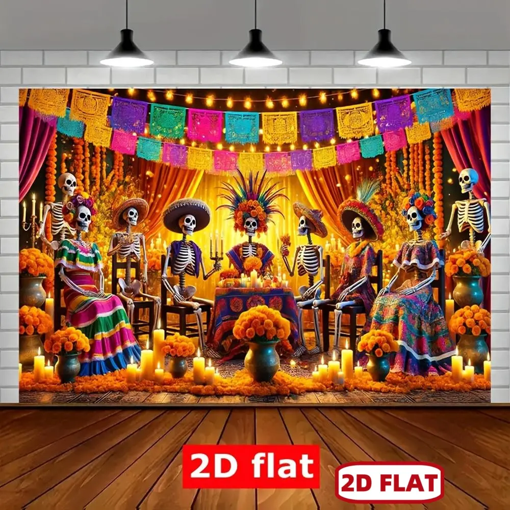 2D Flat - 2D Flat - A 2D Flat Item for The Day of The Dead Celebration, Made of Polyester, an 8X6 Feet Party Banner Suitable for Various Festive Occasions, Including Yard, Studio, Home, And Garden Celebrati