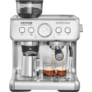 fathersdaygift VEVOR Espresso Machine with Grinder, 15 Bar Semi-Automatic Espresso Coffee Maker with Milk Frother Steam Wand, Removable Water Tank Pressure Gauge for Cappuccino, Latte, Machiato, PID Control System