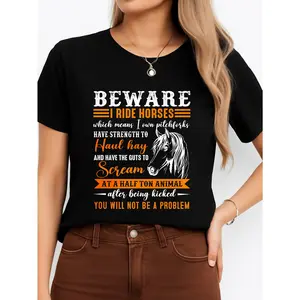 Beware I Ride Horses T Shirt Black Riding Equestrian Lifestyle Personalized Unisex Women's Top Summer Comfortable Breathable Short Sleeve Tee Fits All Outfits Made In Usa