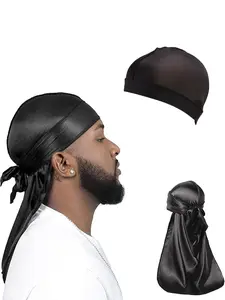 Men's Bonnet Set, Set Includes Durag Wave Cap, Pure Color Elastic Fit Casual Comfort Breathable Outdoor Sports Home Daily Pirate Hat Combination