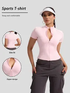 Women's Short Sleeve Yoga Jacket, Fitted Sporty Style, Colorblock Design, All Seasons Outerwear, No Padding, Plain Pattern, Athletic Outerwear, Spring Sports Jacket