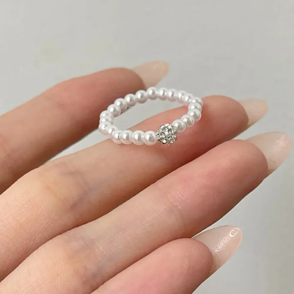 Minimalist Finger Jewelry Simulated Pearl Elastic Ring Crystal Ball Bead Rings For Women Party Wedding Gift Anillos Mujer