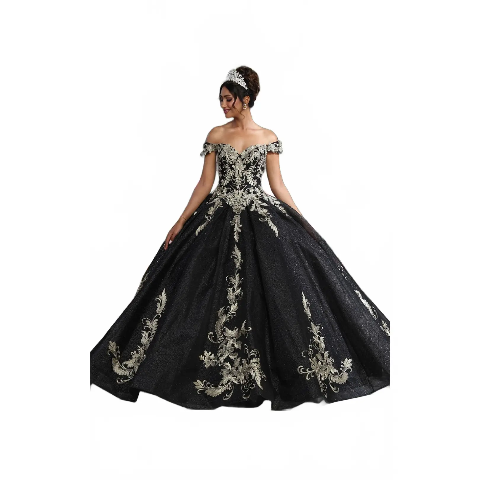 Black And Gold Quinceanera Dresses Off Shoulder Ball Gown - TikTok Shop
