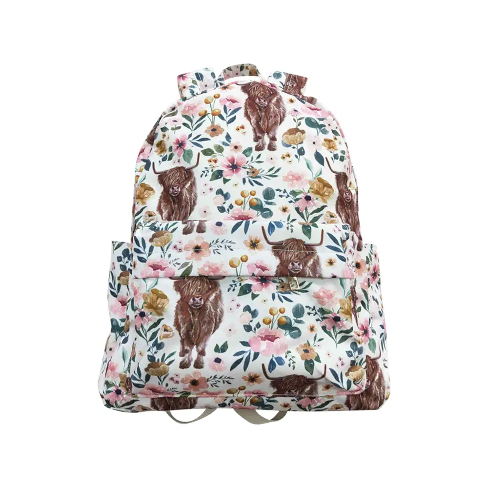 Western Highland Cow Floral Pink Gym Bag Back to School Bag