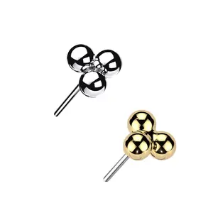 Titanium Threadless Push in Flat Back Tri-Ball Trinity Earring