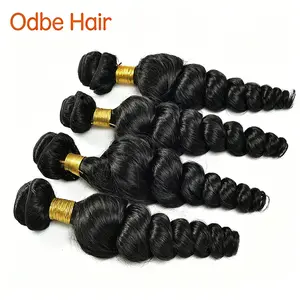 [Odbe] Raw Loose Deep Wave Human Hair 3/4 Bundles Deal, 100% Virgin Loose Wave Hair Extensions, Double Weft Weave Natural Color 1B for Black Women  3 4 Pcs