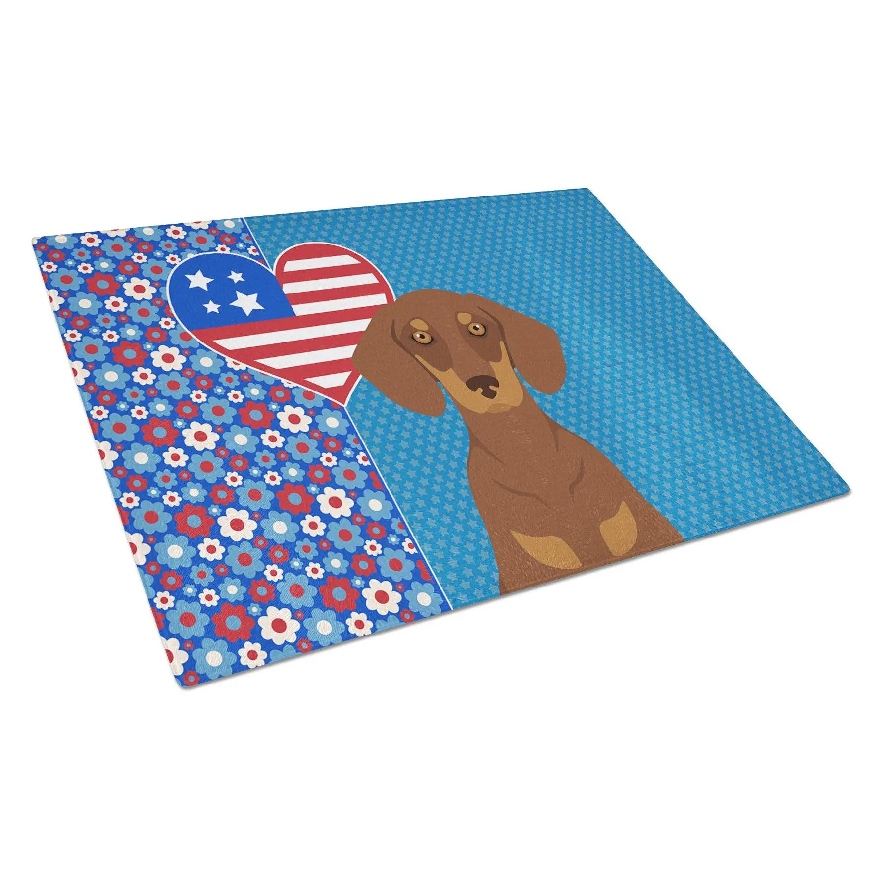 Large Chocolate & Tan Dachshund Themed Glass Cutting Board - Whimsical Home Decor Artwork for Kitchen, House & Room Use, Room Decor, Tempered Glass