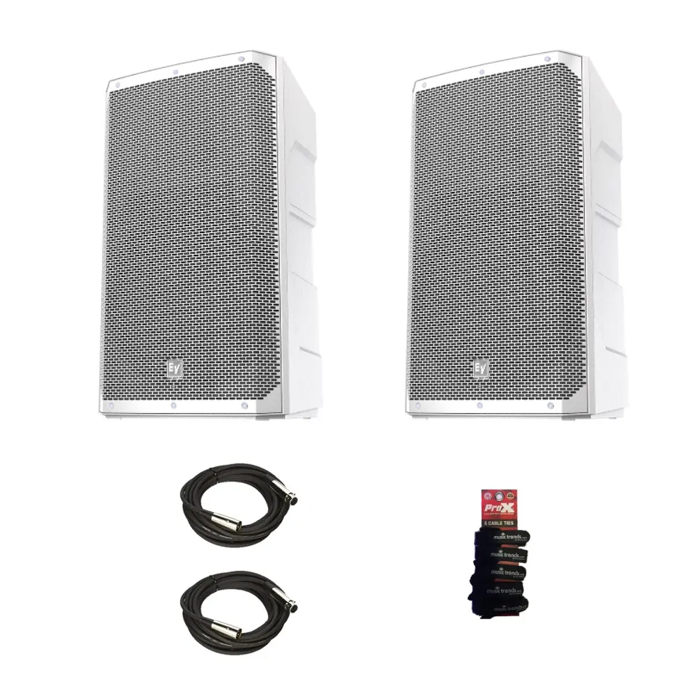 2x Electro-Voice ELX200-15P (White) 15″ 1200W Powered Speaker + XLR’s & Cable Ties