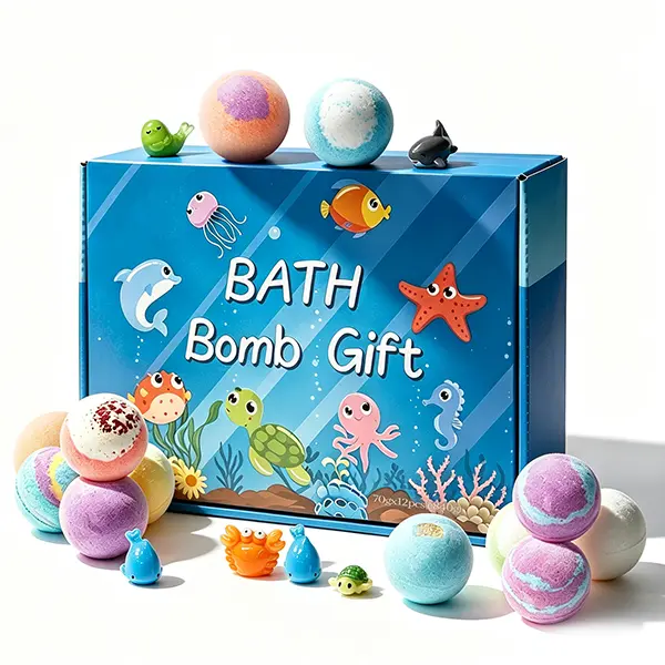 Aerowyn 12 Pack Ocean Kids Bath Bombs with Surprise Sea Animal Toys,Natural Fizzy Bubble Bath Salt Gift Set for girl and boy,Home kids bath time,Cute collectible mini toys,sea creatures,Fun parent-child bath interaction,Ocean limited editions time fun