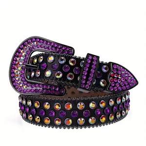 Artisan Amethyst Western Belt | Hand-Set Crystal Rivets  Heritage Leather Gift no  hole  belt modern  belt goth  belt