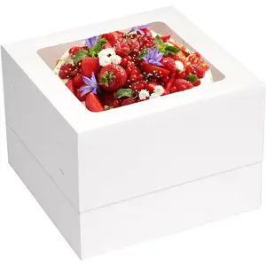 10 count Cake Boxes 12x12x8 Inch White Bakery Boxes with Window Tall Dessert Cardboard Containers for Cakes Cupcakes Pies Donuts Cookies, for Valentine's Day Mother's Day