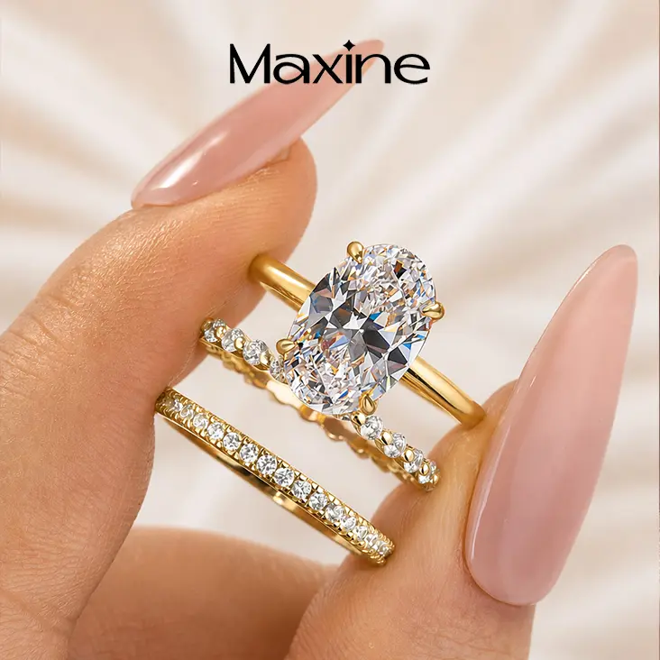 Maxine Stunning 925 Sterling Silver 3.5ct Oval Cut Engagement Ring Set,Bridal Ring Set,5A Cubic Zirconia Women's Ring Jewelry,Wedding Ring Set for Daily,Travel,Proposal,Birthday,Anniversary, Engagement Rings