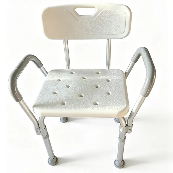 Comfortable Bath Chair with Backrest & Armrests and Non-Slip Surface for Enhanced Safety and Adjustable Shower Chair with  Aluminum Bath Seat for Elderly, Seniors, Handicap & Disabled, Drainage Hole Bathroom Shower Stool, Safe Stable Bathing Support