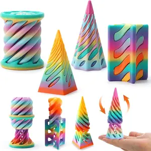 4 Pack Impossible Cone Fidget Toys, Pastel Color 3D Printed Spiral Cone Flexible Impossible Pyramid Passthrough Fidget Toys for Stress Relief, Kids Adults Easter Gifts for Classroom