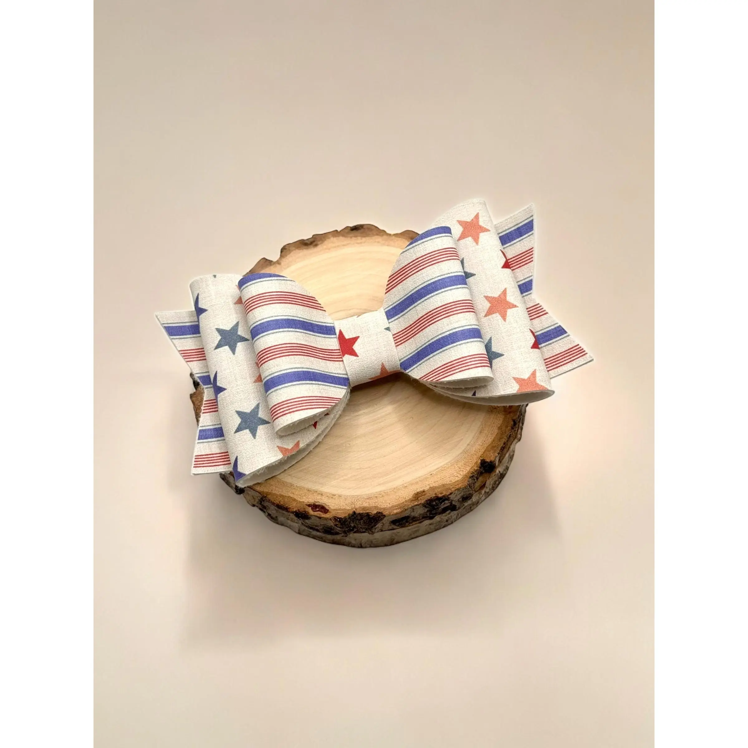 Vintage Stars & Stripes | Large Stacked Faux Leather Hair Bow