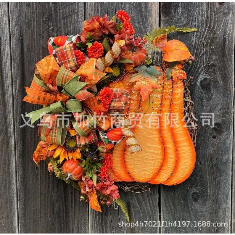 Pumpkin embroidered ball flower wreath