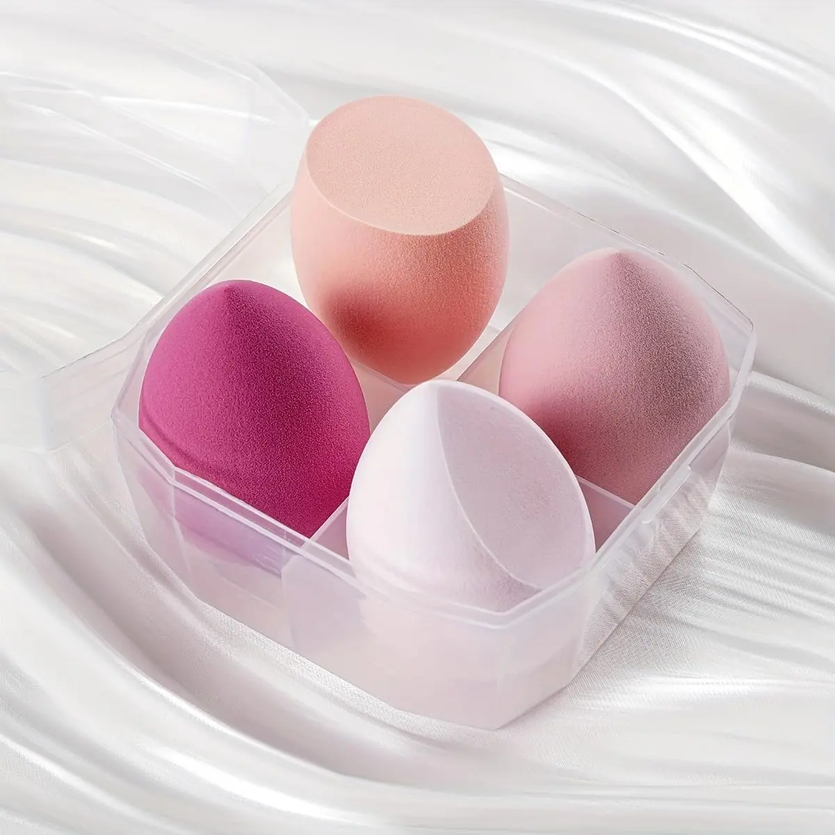 4 Pack Makeup Sponges Set, Latex-Free Blending Beauty Sponge for Foundation & Concealer, Hypoallergenic Slant-Cut Facial Makeup Tool for Wet or Dry Use